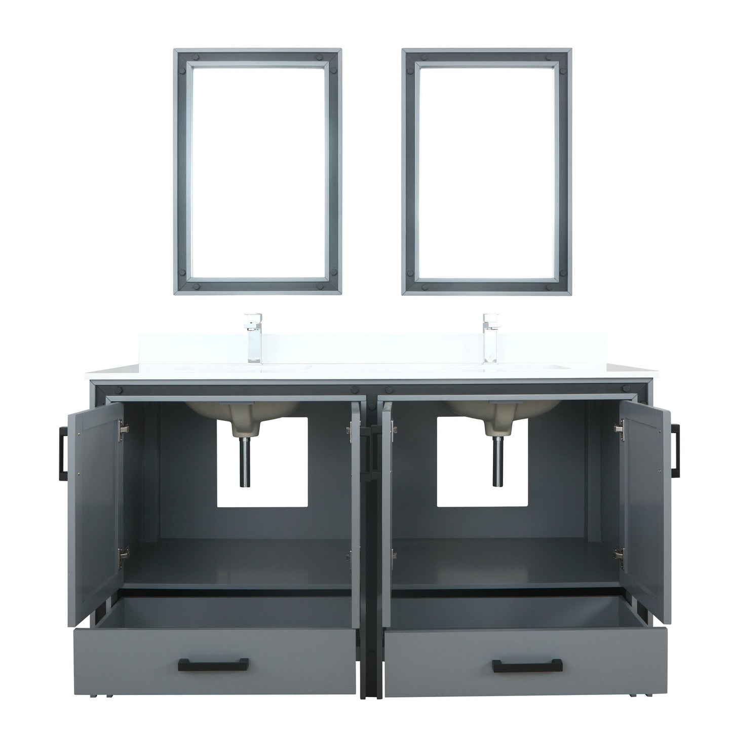 Ziva 60" Dark Grey Double Vanity, Cultured Marble Top, White Square Sink and 22" Mirrors w/ Faucet