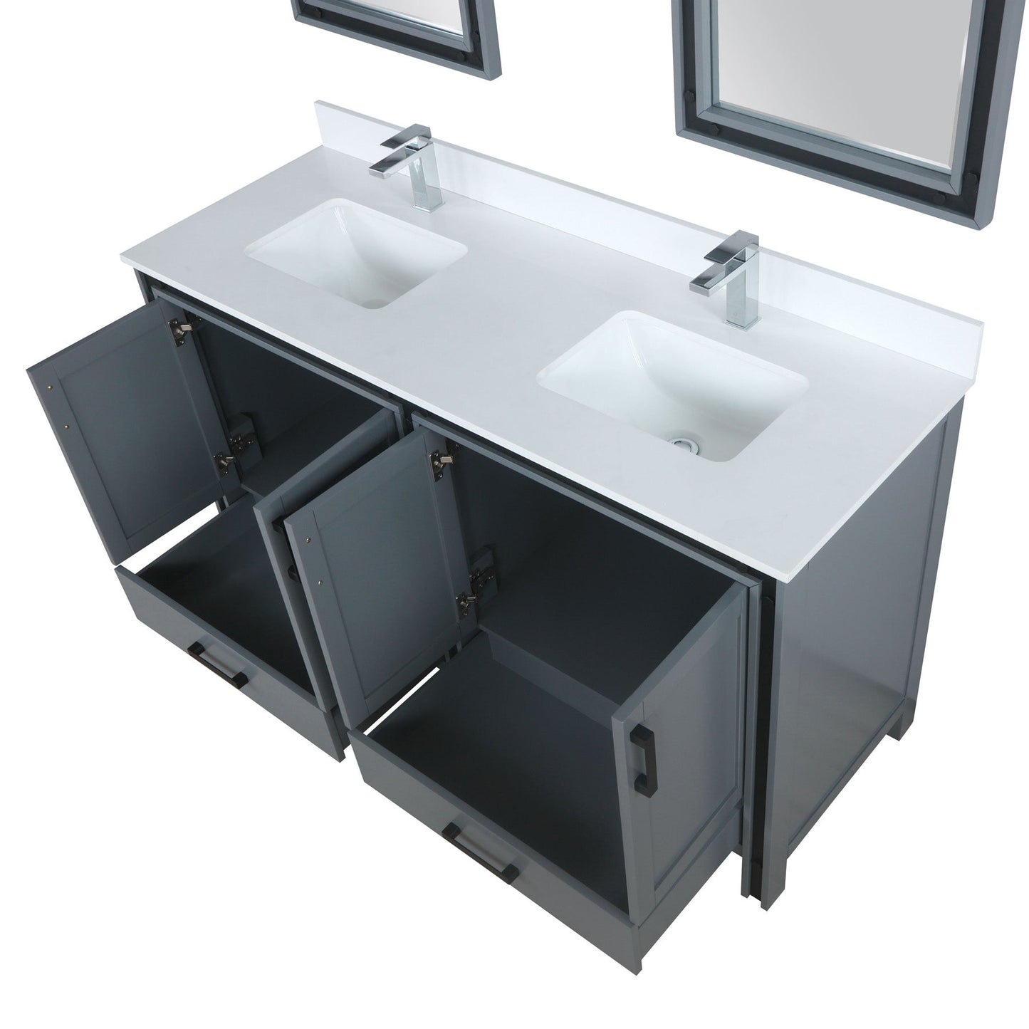 Ziva 60" Dark Grey Double Vanity, Cultured Marble Top, White Square Sink and 22" Mirrors w/ Faucet
