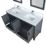 Ziva 60" Dark Grey Double Vanity, Cultured Marble Top, White Square Sink and 22" Mirrors w/ Faucet