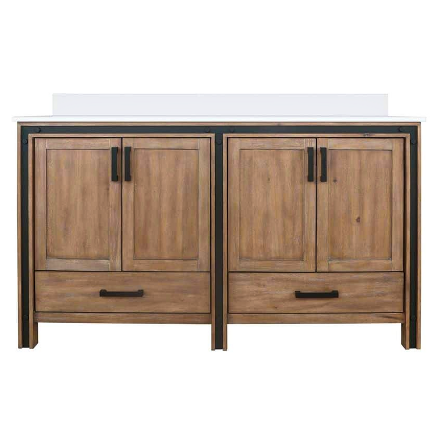 Ziva 60 in. Freestanding Bathroom Vanity With Double Integrated Ceramic Sink, White Cultured Marble Top
