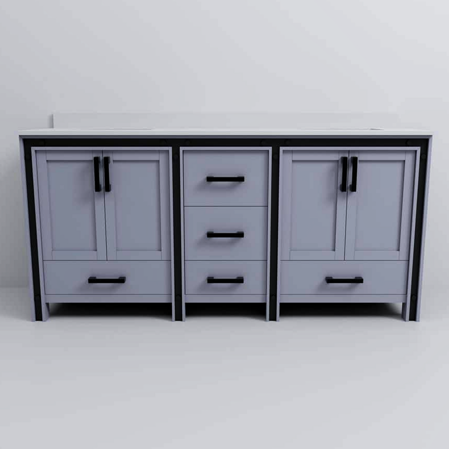 Ziva 72 in. Freestanding Bathroom Vanity With Double Integrated Ceramic Sink, White Cultured Marble Top