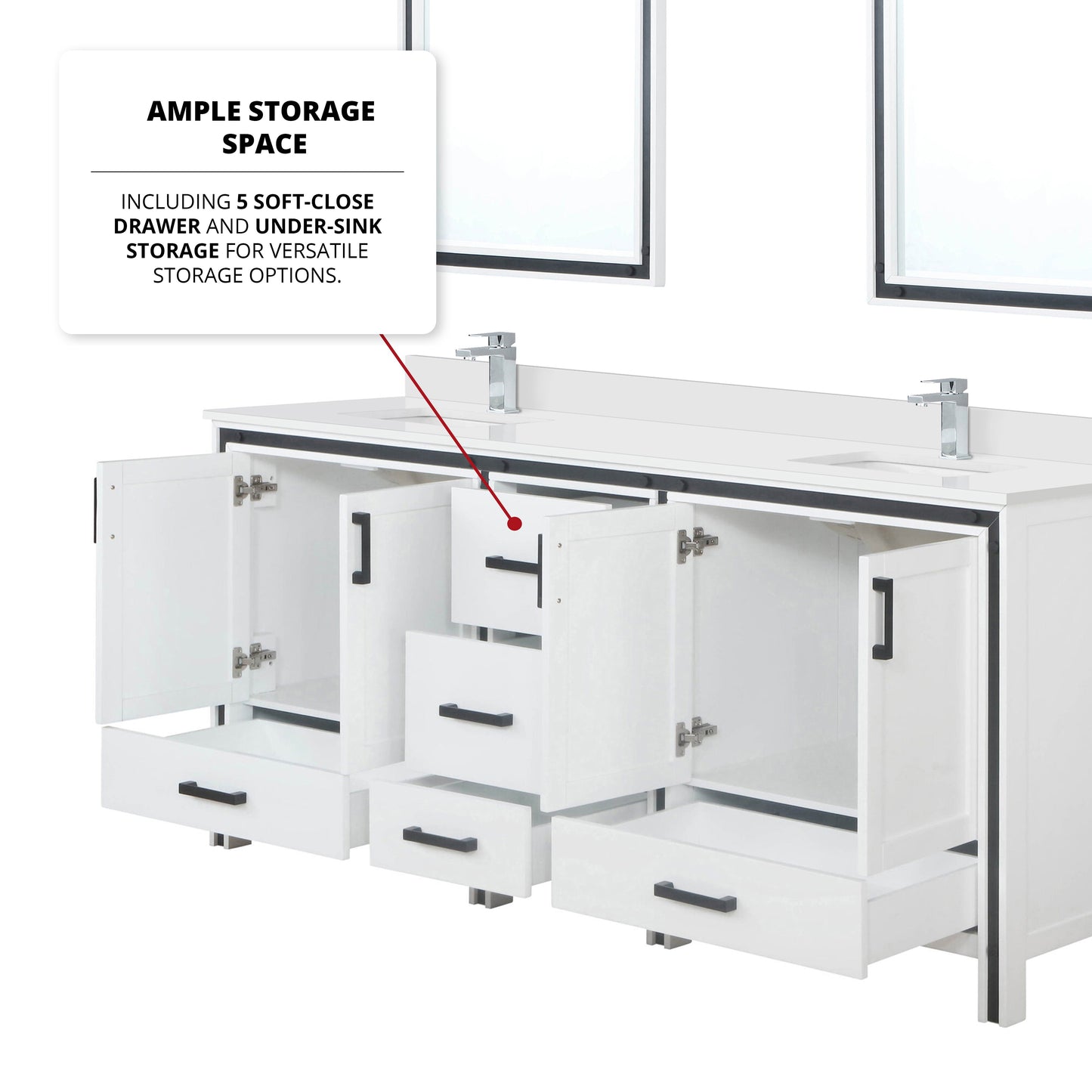 Ziva 80 in. Freestanding Bathroom Vanity With Double Integrated Ceramic Sink, White Cultured Marble Top