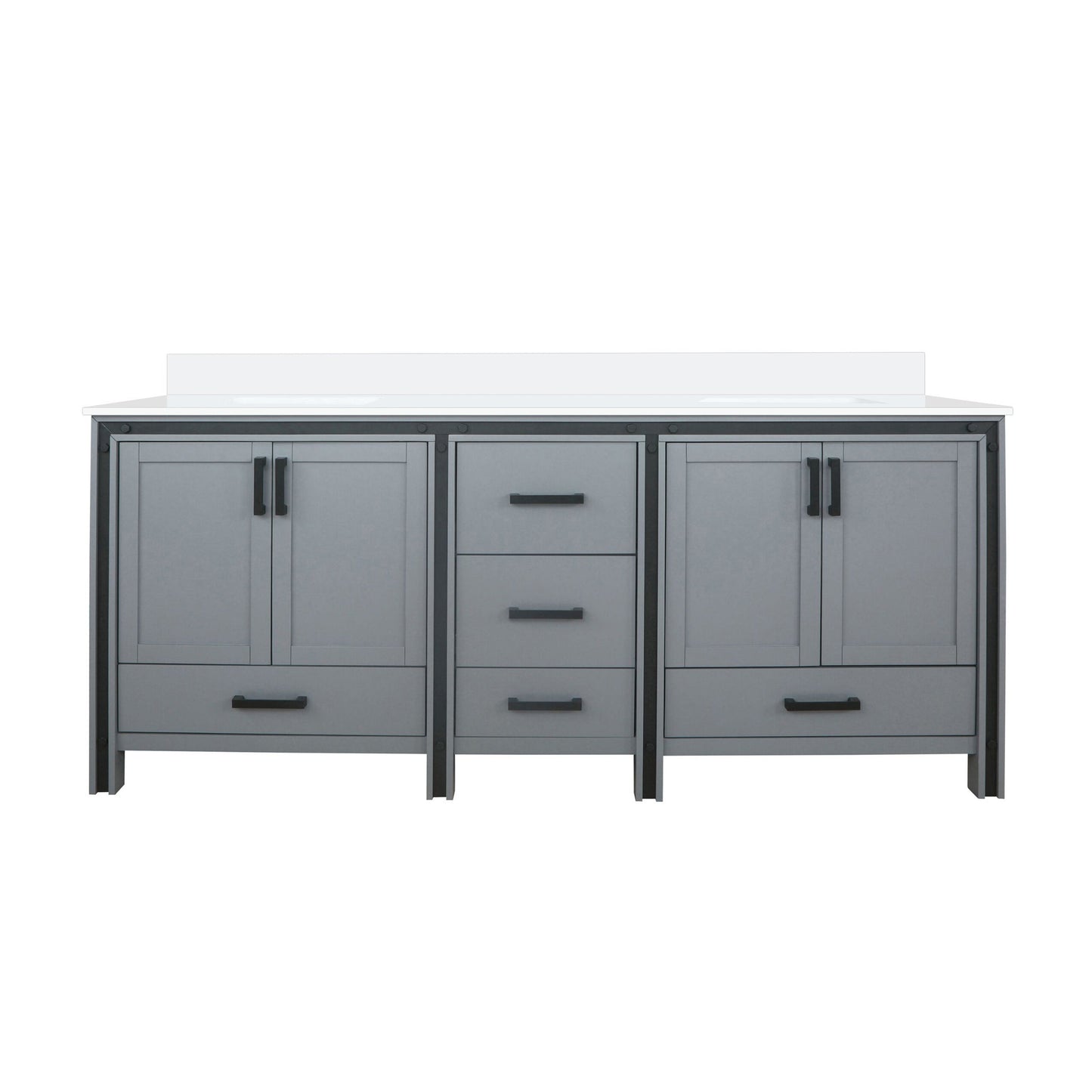 Ziva 80 in. Freestanding Bathroom Vanity With Double Integrated Ceramic Sink, White Cultured Marble Top