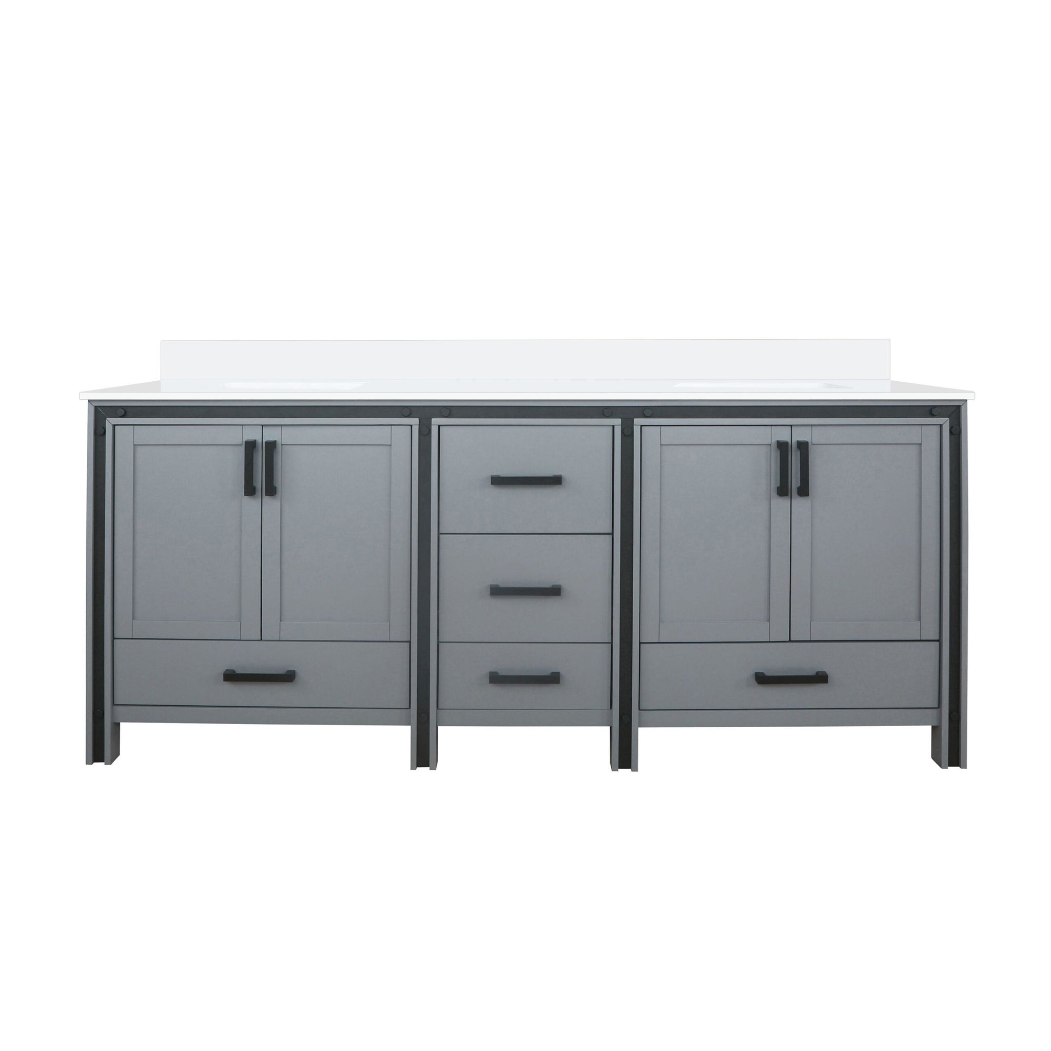 Ziva 80 in. Freestanding Bathroom Vanity With Double Integrated Ceramic Sink, White Cultured Marble Top