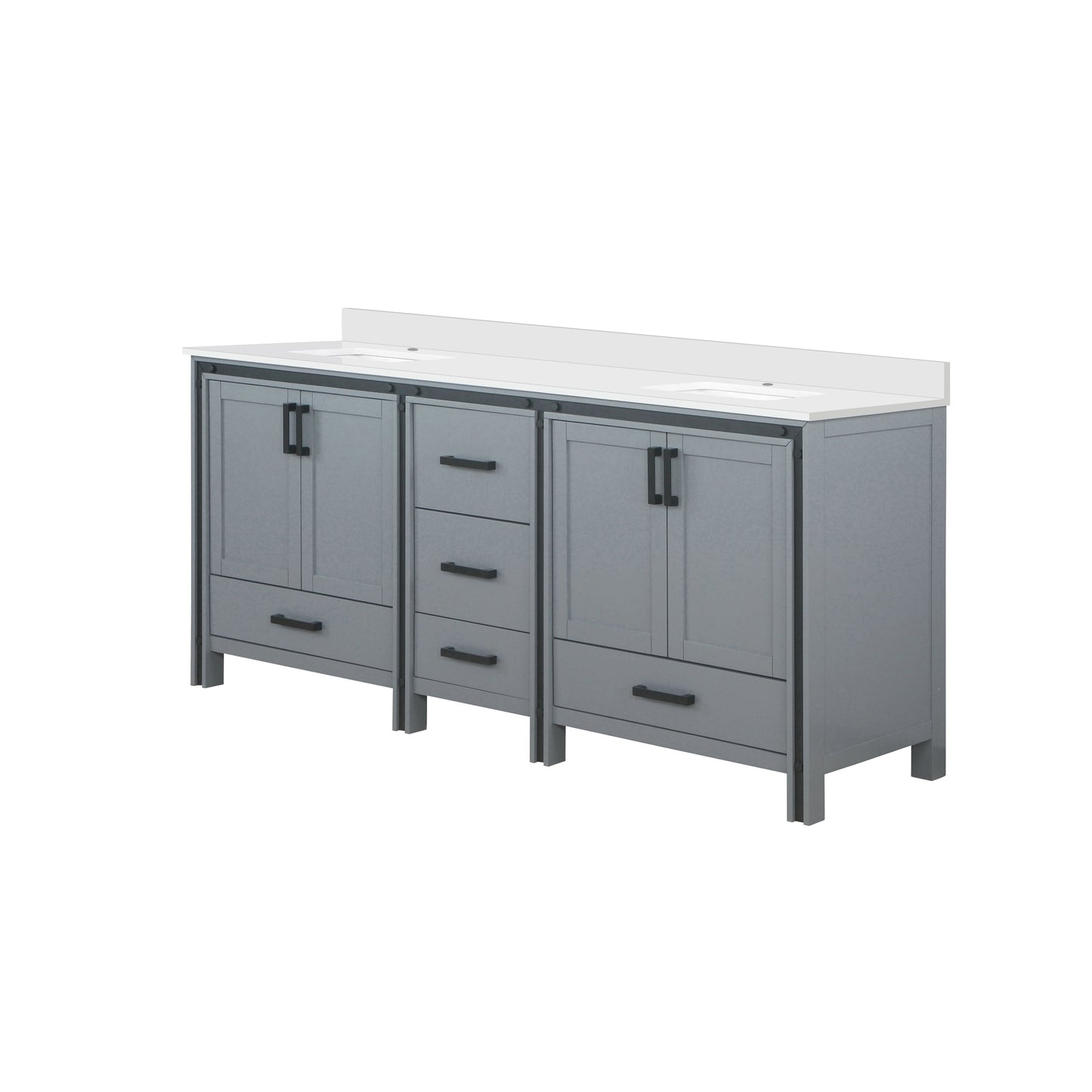 Ziva 80 in. Freestanding Bathroom Vanity With Double Integrated Ceramic Sink, White Cultured Marble Top