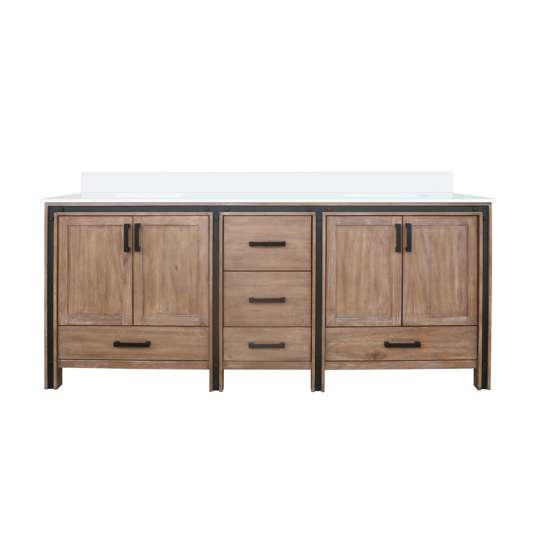 Ziva 80 in. Freestanding Bathroom Vanity With Double Integrated Ceramic Sink, White Cultured Marble Top