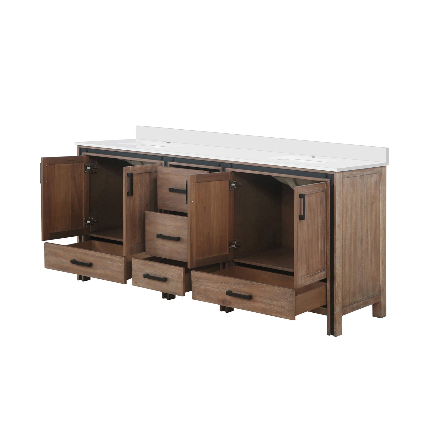 Ziva 80 in. Freestanding Bathroom Vanity With Double Integrated Ceramic Sink, White Cultured Marble Top