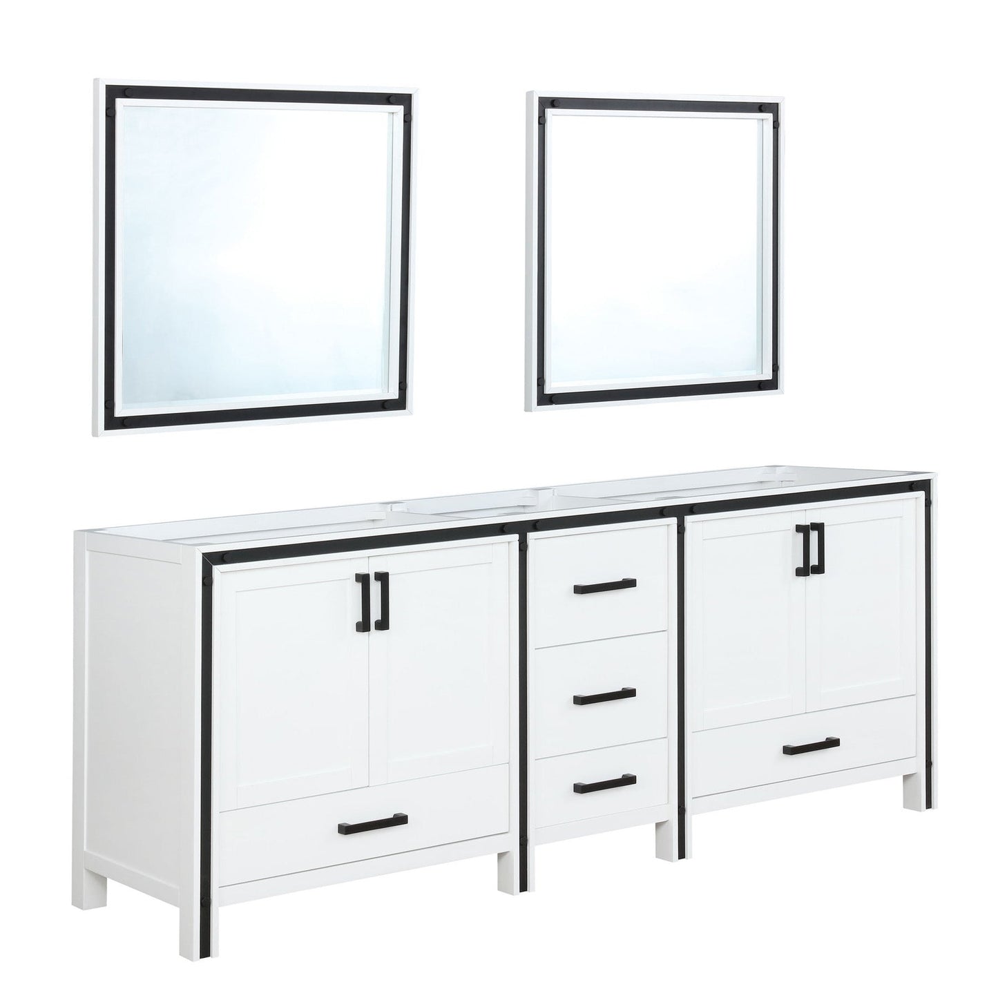 Ziva 84" White Double Vanity, no Top and 34" Mirrors