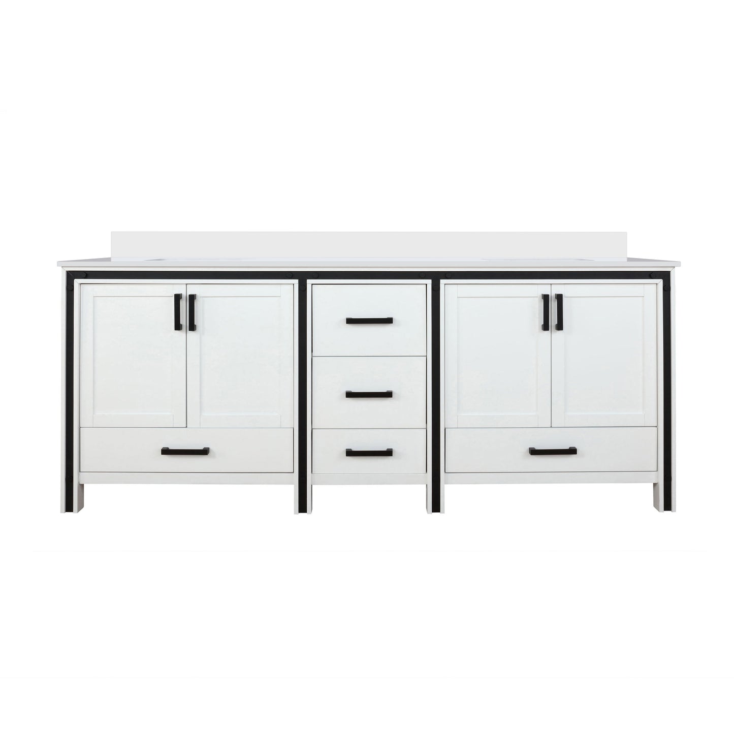 Ziva Freestanding 84 in. Freestanding Bathroom Vanity With Double Integrated Ceramic Sink, White Cultured Marble Top