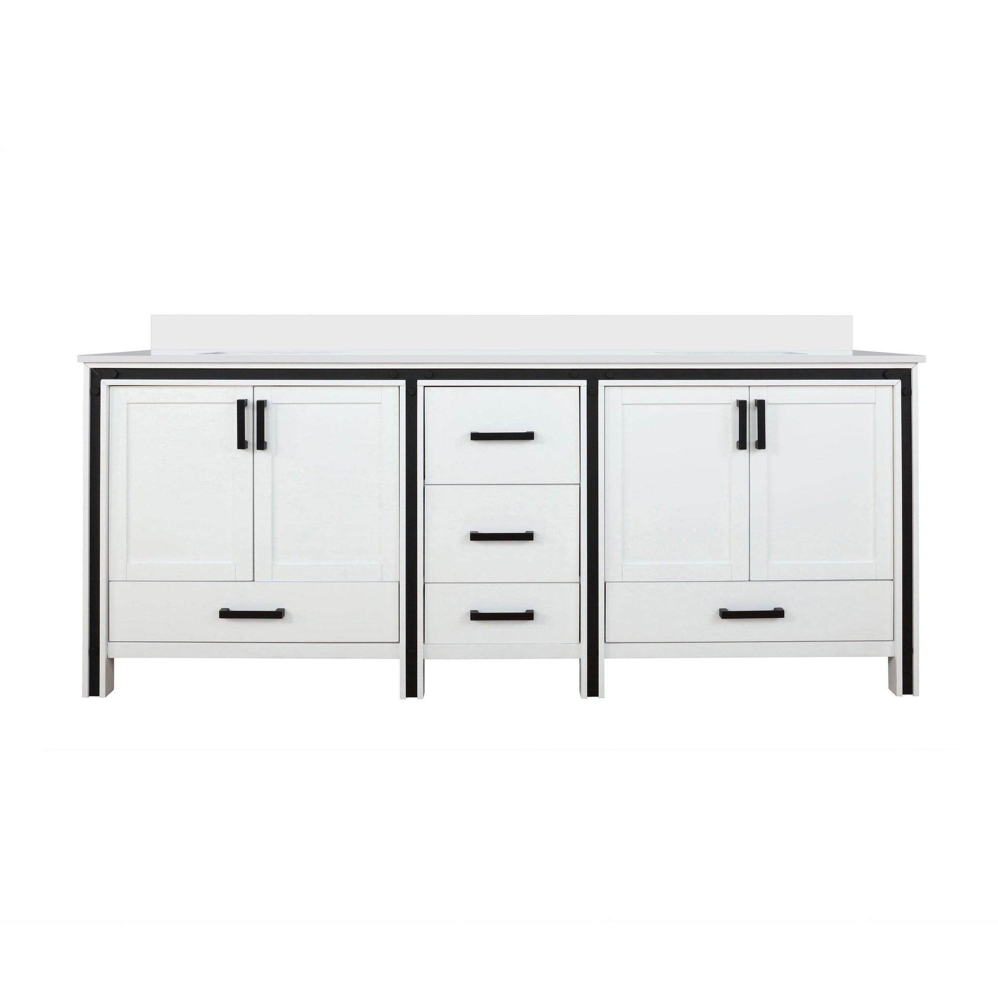 Ziva Freestanding 84 in. Freestanding Bathroom Vanity With Double Integrated Ceramic Sink, White Cultured Marble Top