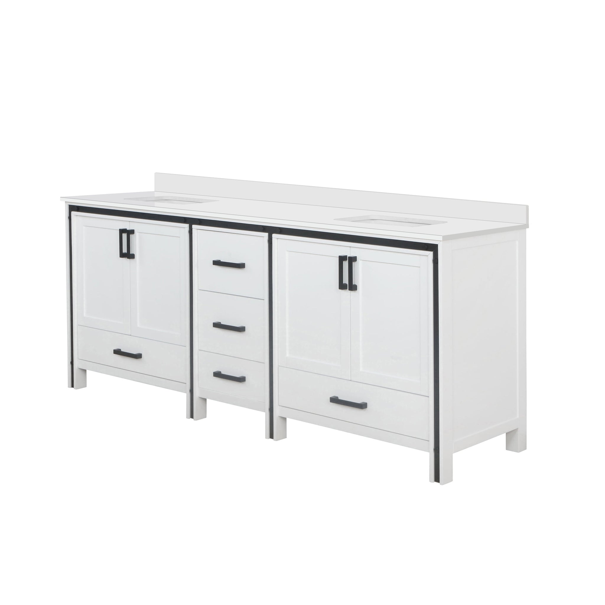 Ziva Freestanding 84 in. Freestanding Bathroom Vanity With Double Integrated Ceramic Sink, White Cultured Marble Top