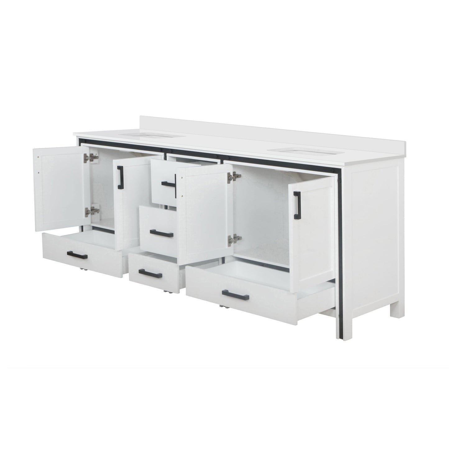 Ziva Freestanding 84 in. Freestanding Bathroom Vanity With Double Integrated Ceramic Sink, White Cultured Marble Top