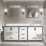 Ziva Freestanding 84 in. Freestanding Bathroom Vanity With Double Integrated Ceramic Sink, White Cultured Marble Top