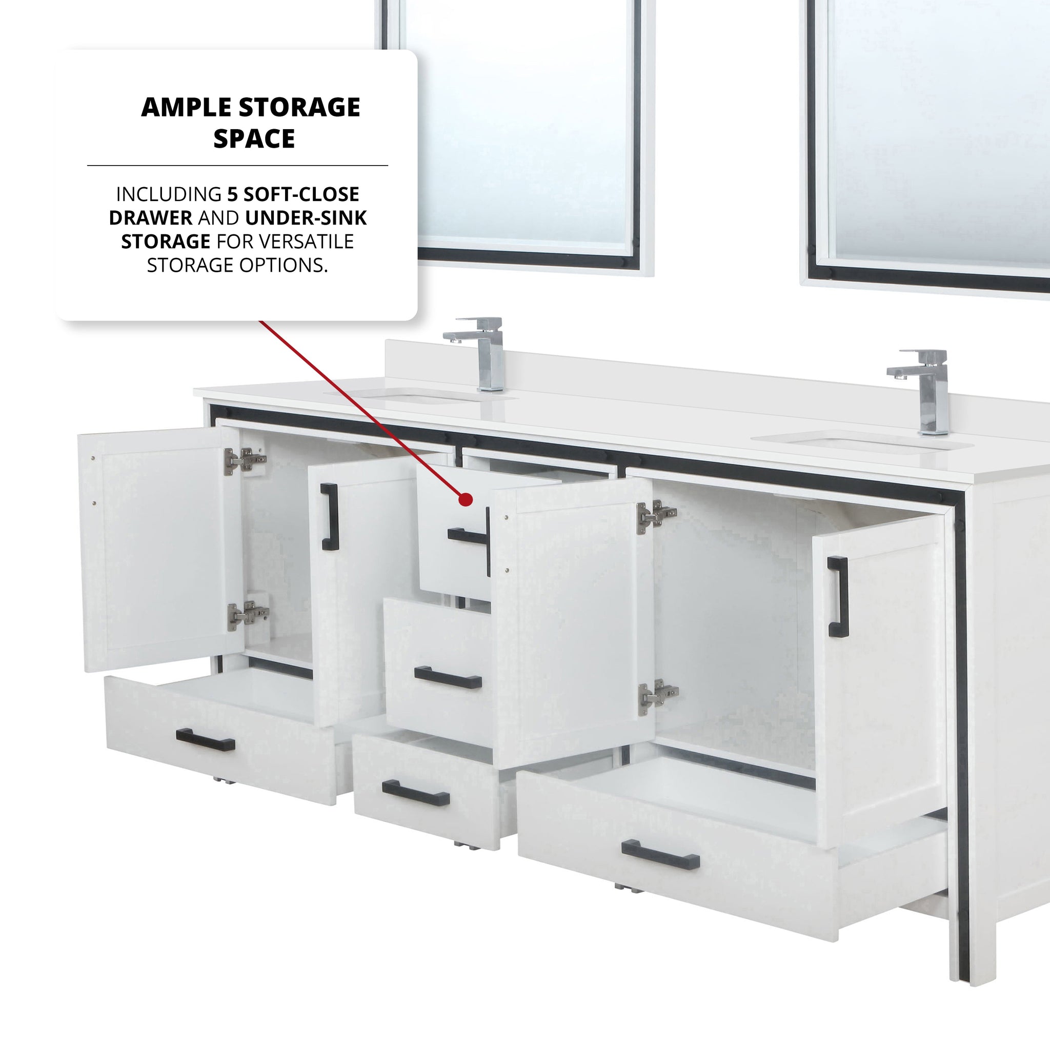 Ziva Freestanding 84 in. Freestanding Bathroom Vanity With Double Integrated Ceramic Sink, White Cultured Marble Top