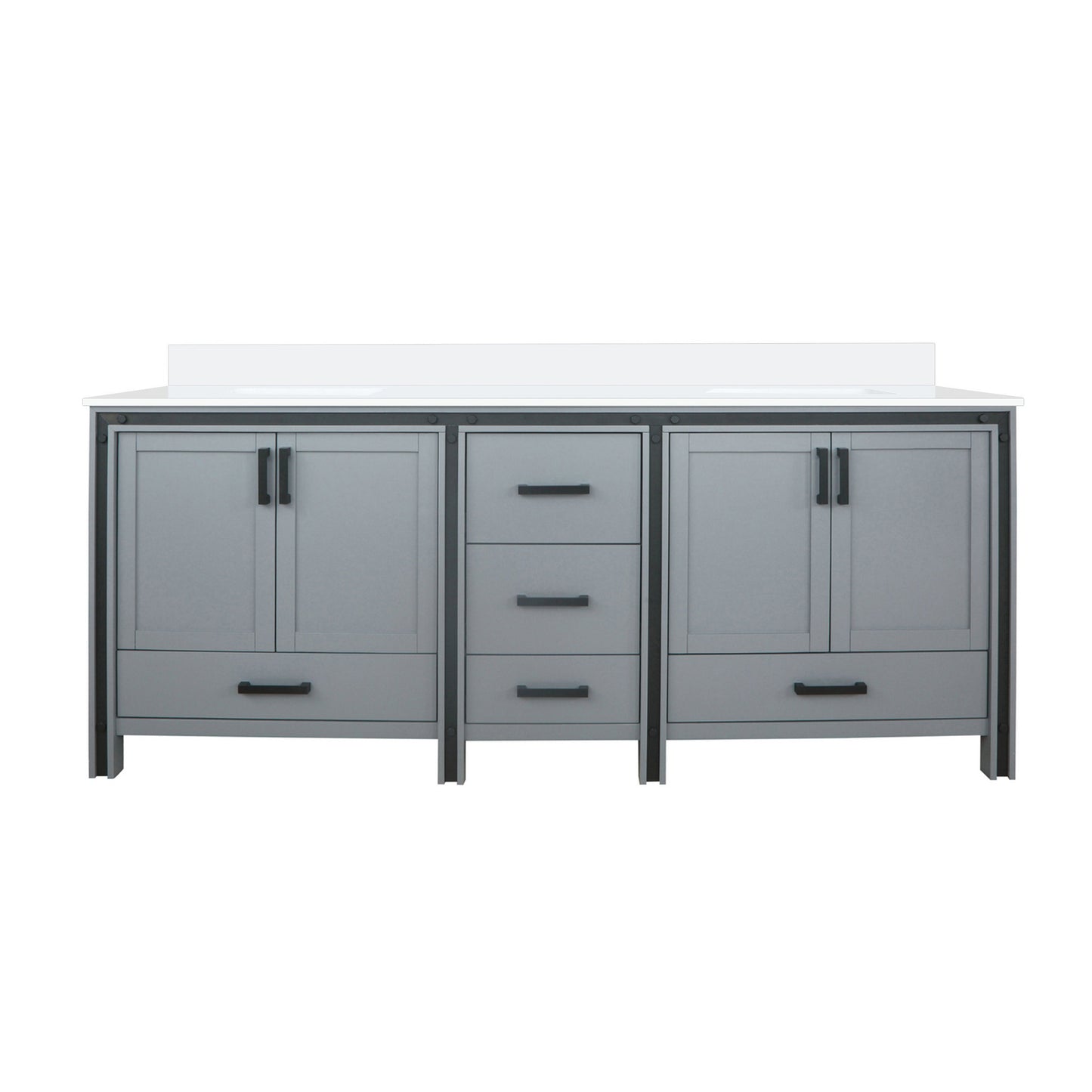 Ziva Freestanding 84 in. Freestanding Bathroom Vanity With Double Integrated Ceramic Sink, White Cultured Marble Top