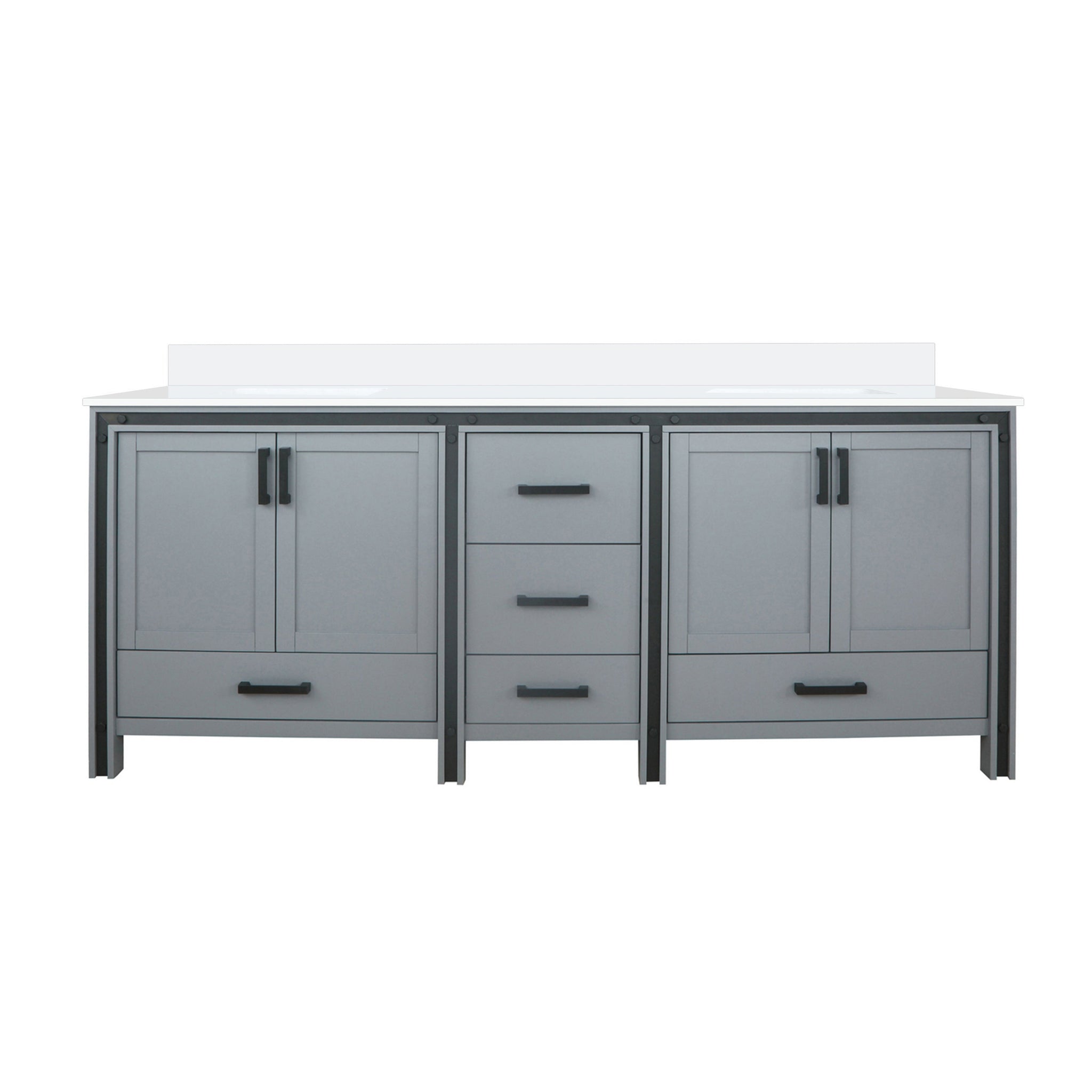 Ziva Freestanding 84 in. Freestanding Bathroom Vanity With Double Integrated Ceramic Sink, White Cultured Marble Top