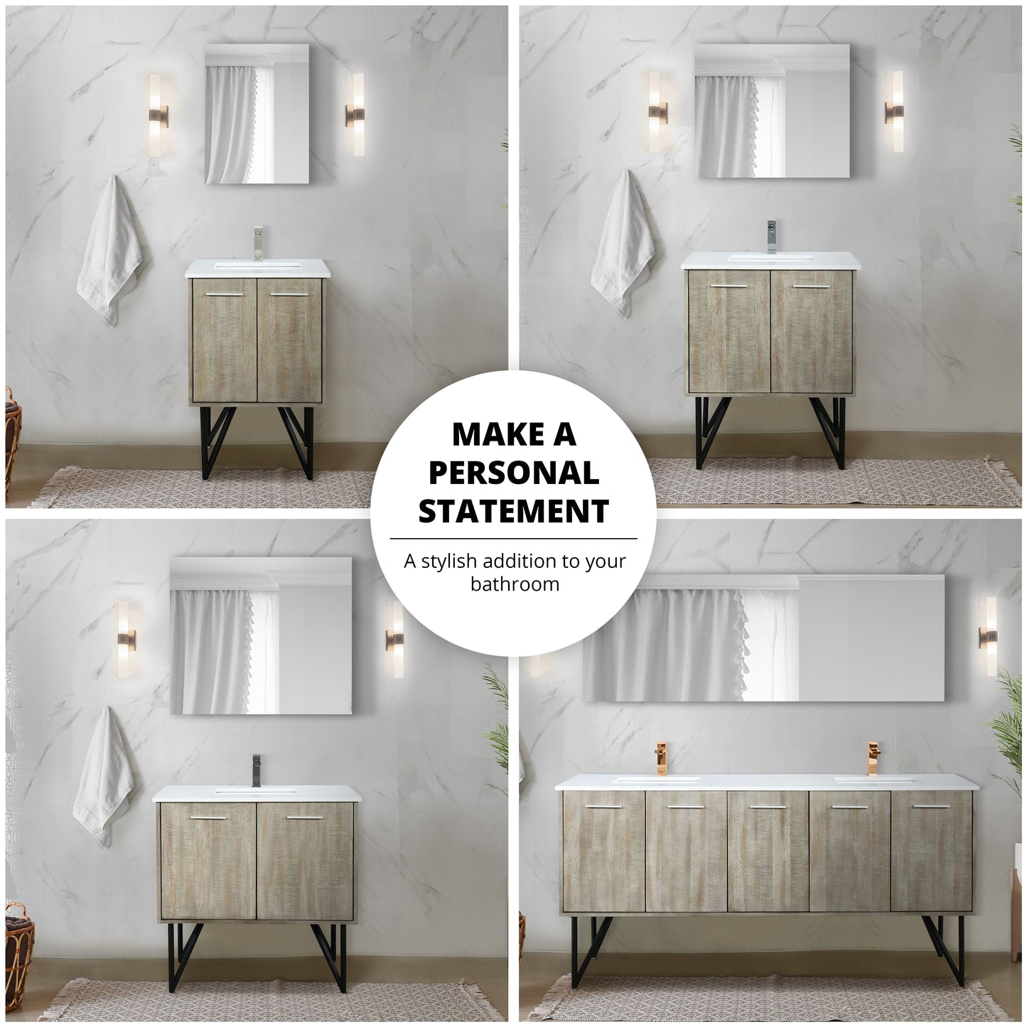 Lancy 72 in. Rustic Acacia  Freestanding Bathroom Vanity with White Quartz Top, White Square Sink, and Balzani Gun Metal Faucet Set