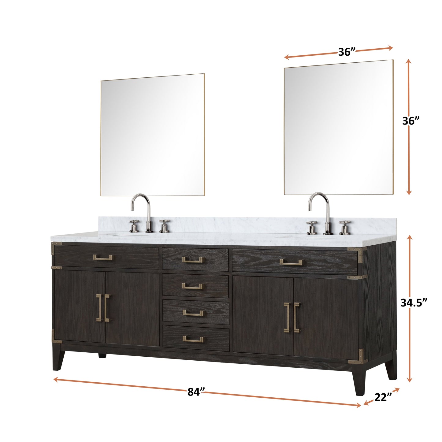 Laurel 84 in. Freestanding Bathroom Vanity with Carrara Marble Sink Top