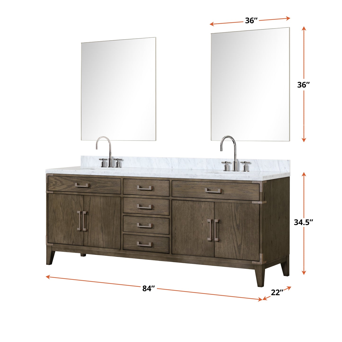 Laurel 84 in. Freestanding Bathroom Vanity with Carrara Marble Sink Top