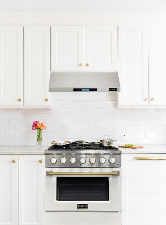 KUCHT Professional 30 in. 4.2 cu. ft. Natural Gas Range with Sealed Burners and Convection Oven in Stainless Steel with White Oven Door, White Knobs and Ring Knobs