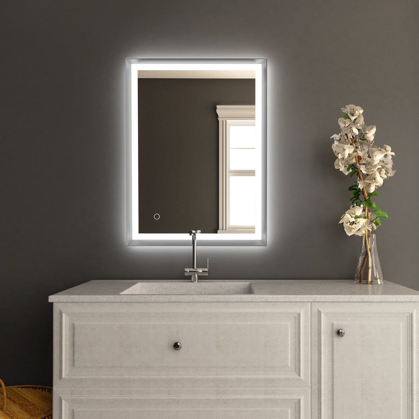Frontlit/Backlit LED Lighted Bathroom Vanity Mirror with Frame, Anti-Fog, Touch Button, CRI 90+, Adjustable CCT & Memory, Magnum Style