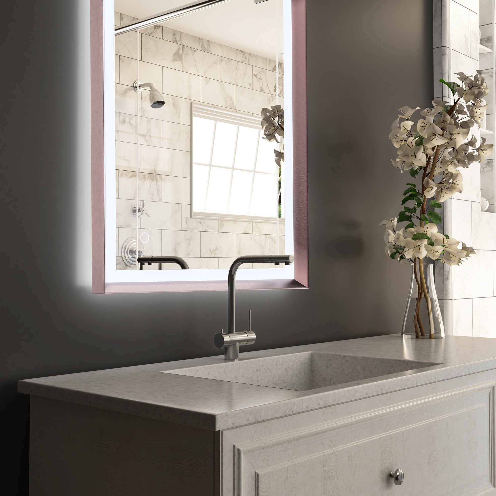 Frontlit/Backlit LED Lighted Bathroom Vanity Mirror with Frame, Anti-Fog, Touch Button, CRI 90+, Adjustable CCT & Memory, Magnum Style