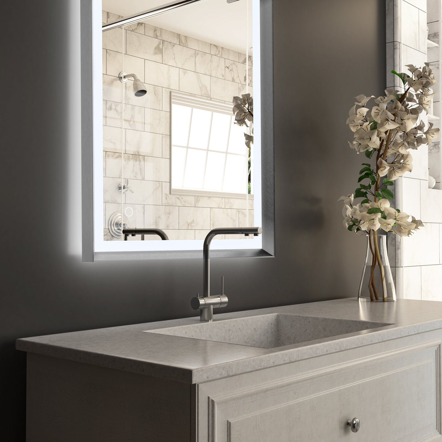 Frontlit/Backlit LED Lighted Bathroom Vanity Mirror with Frame, Anti-Fog, Touch Button, CRI 90+, Adjustable CCT & Memory, Magnum Style