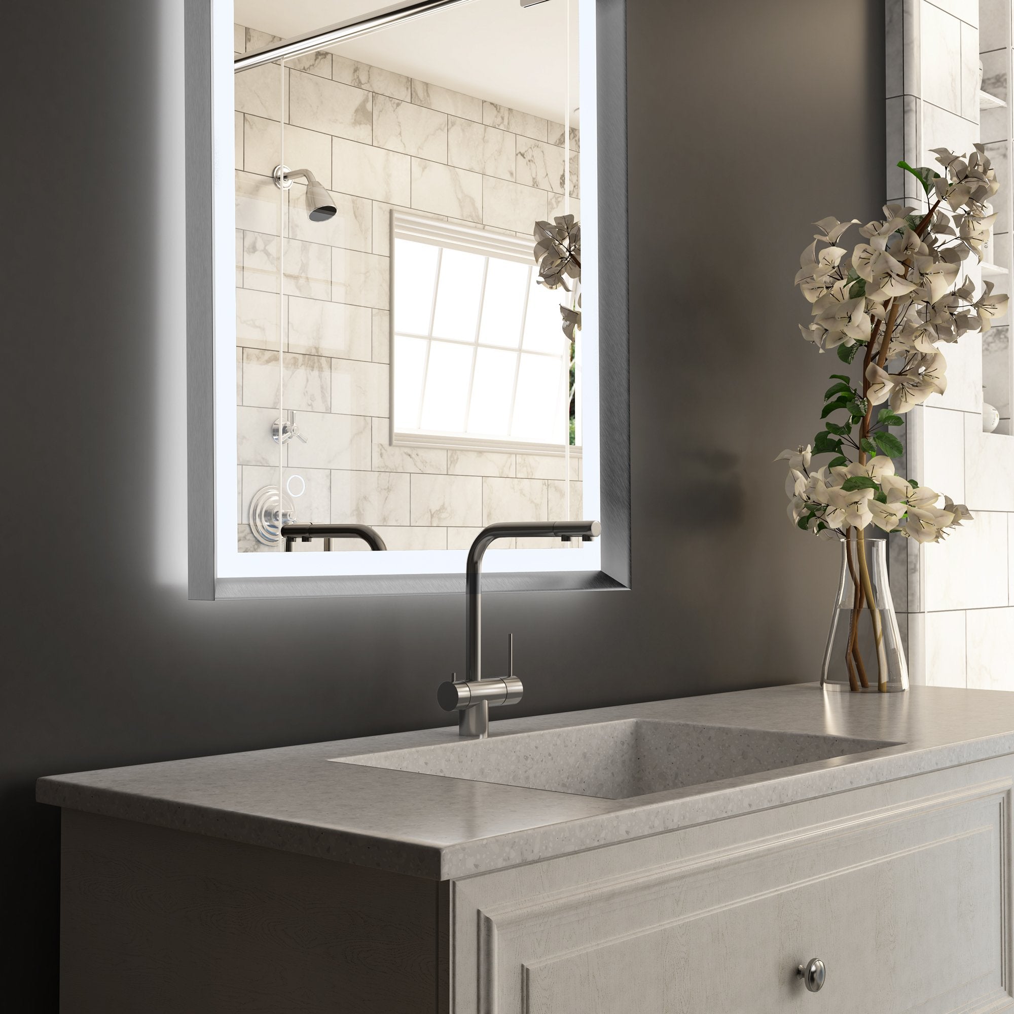 Frontlit/Backlit LED Lighted Bathroom Vanity Mirror with Frame, Anti-Fog, Touch Button, CRI 90+, Adjustable CCT & Memory, Magnum Style