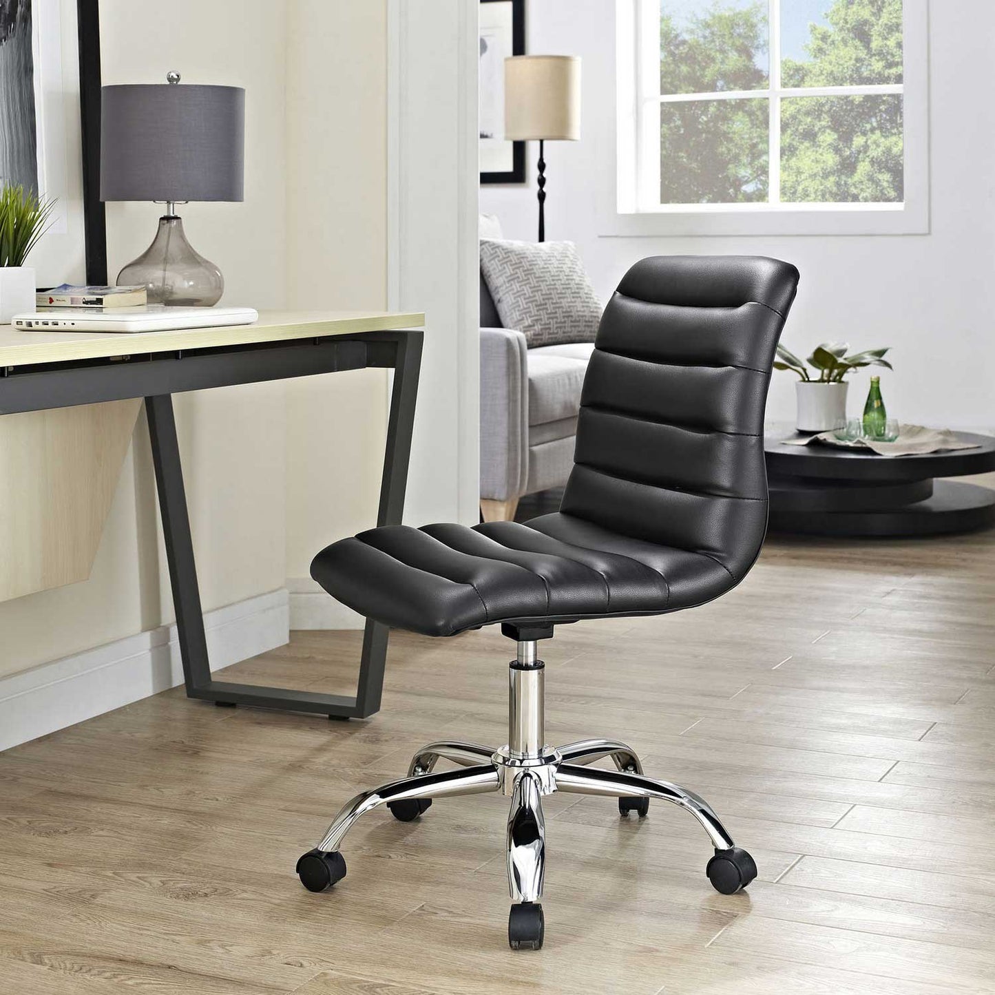Modway Ripple Armless Mid Back Vinyl Swivel Computer Desk Office Chair - Computer Chair