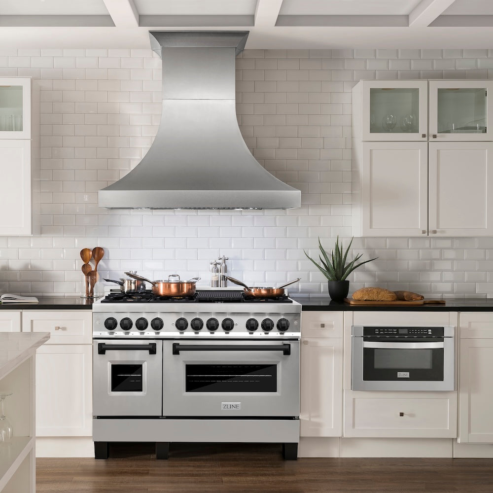 ZLINE Autograph Edition 48 in. 6.0 cu. ft. Legacy Dual Fuel Range with 7 Burner Gas Cooktop and 2 Electric Ovens in Stainless Steel and Matte Black Accents (RAZ-48-MB)