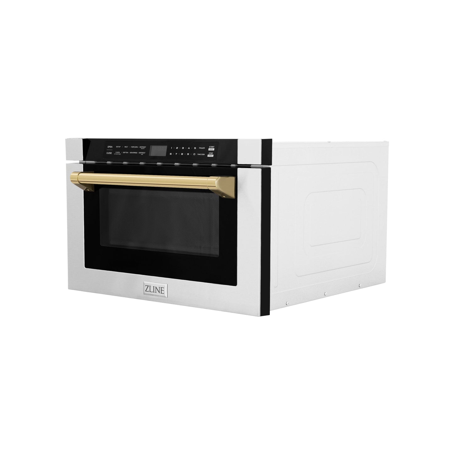 ZLINE Autograph Edition 24" 1.2 cu. ft. Built-in Microwave Drawer with a Traditional Handle in Stainless Steel and Polished Gold  Accents (MWDZ-1-H-G)