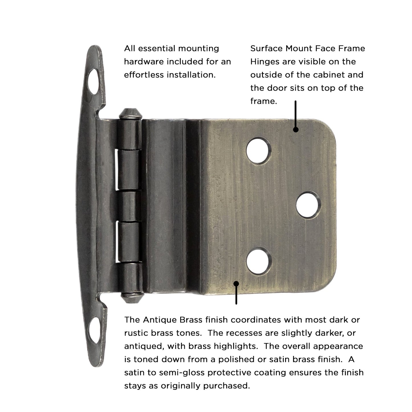 Hinge 3/8 Inch Inset Surface Face Frame Free Swinging (2 Hinges/Per Pack) - Hickory Hardware