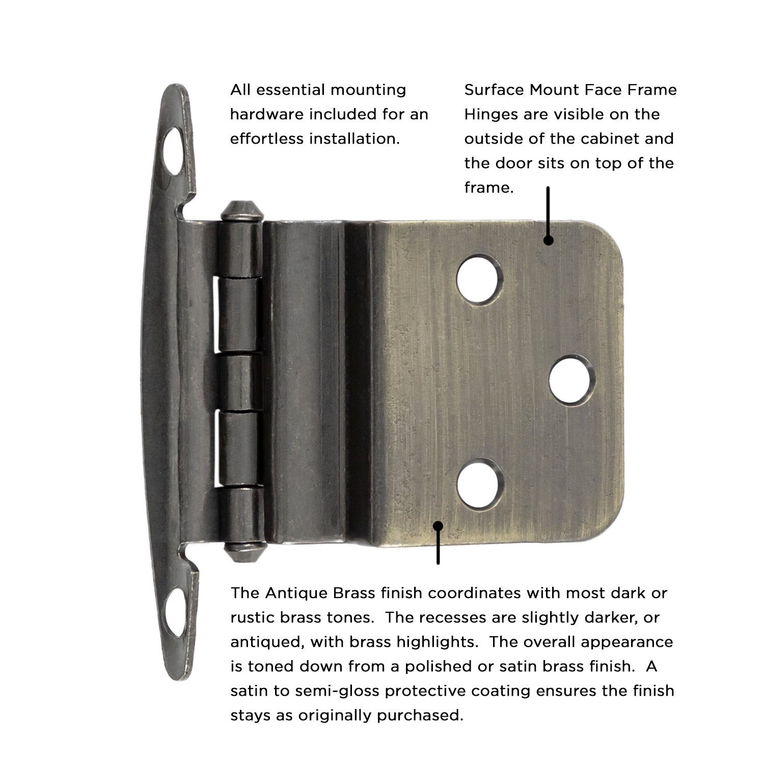 Hinge 3/8 Inch Inset Surface Face Frame Free Swinging (2 Hinges/Per Pack) - Hickory Hardware
