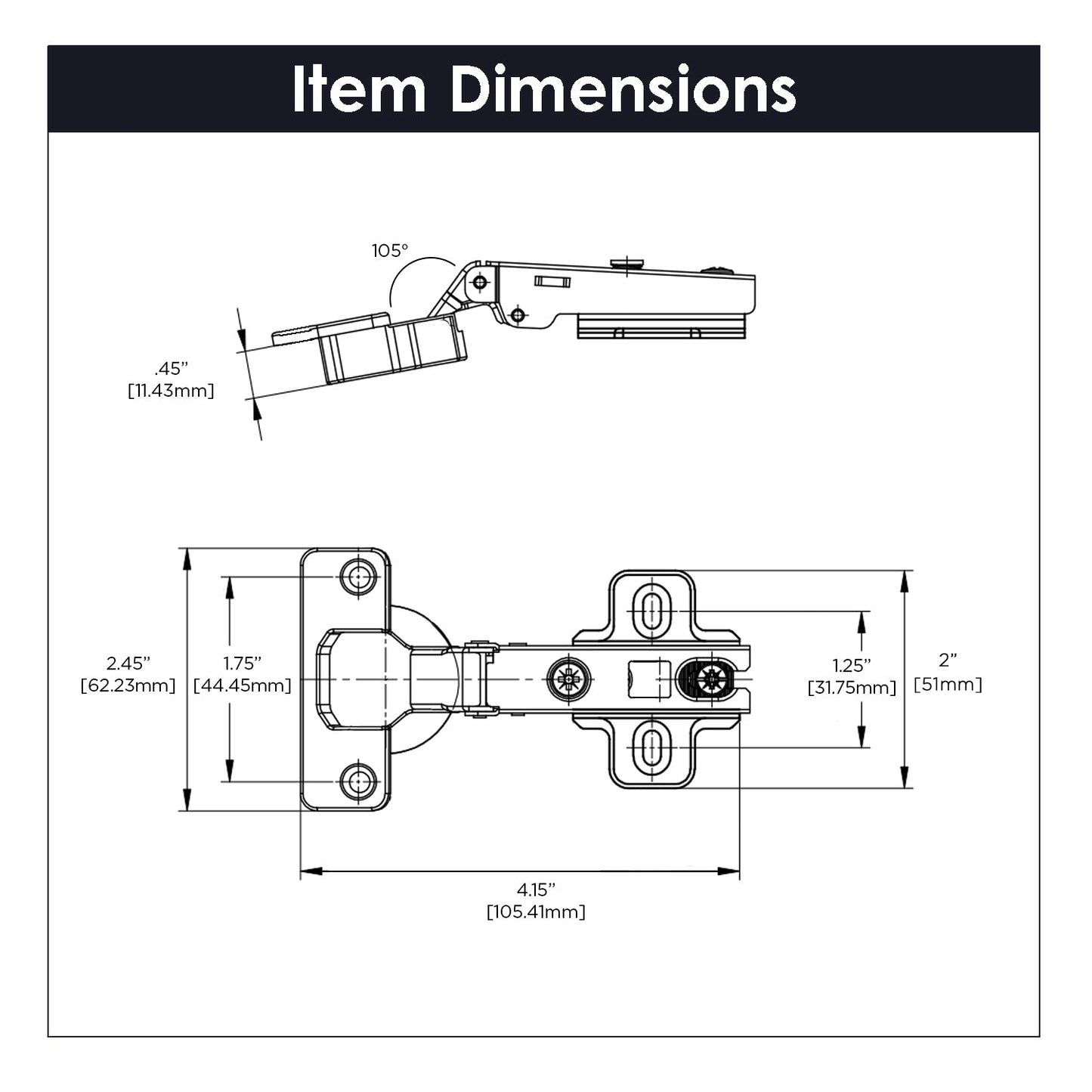 Hinge Concealed Full Overlay Frameless Self-Close in Polished Nickel - Hickory Hardware