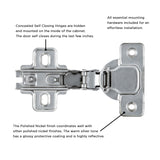 Hinge Concealed Full Inset Frameless Self-Close in Polished Nickel - Hickory Hardware