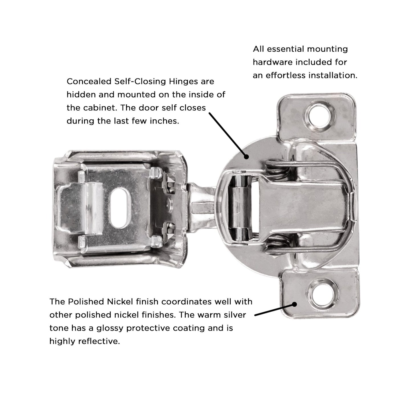 Hinge Concealed 1-1/4 Inch Overlay Face Frame Self-Close in Polished Nickel - Hickory Hardware
