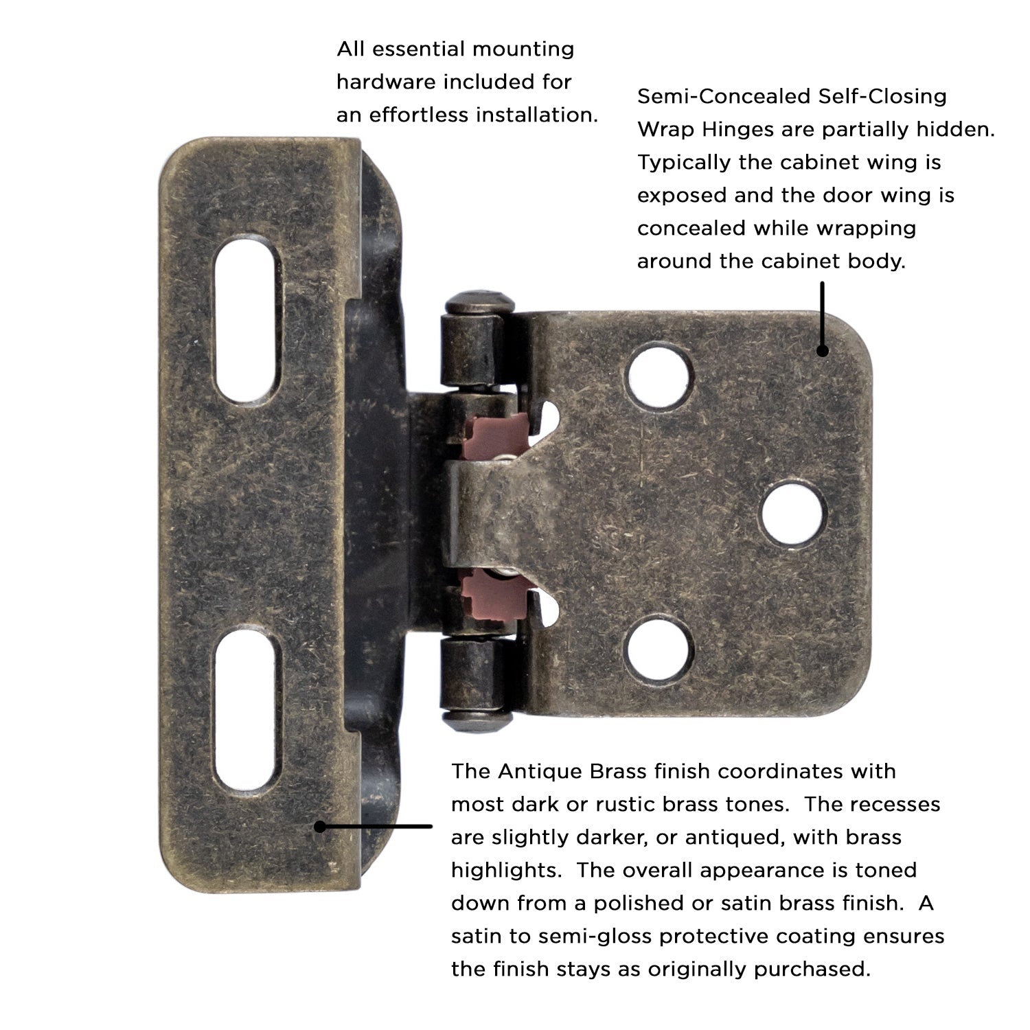 Semi Concealed Cabinet Hinges 1/4 Inch Overlay Face Frame Full Wrap Self-Close (2 Hinges/Per Pack) - Hickory Hardware