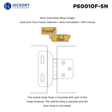 Semi Concealed Cabinet Hinges 1/4 Inch Overlay Face Frame Full Wrap Self-Close (2 Hinges/Per Pack) - Hickory Hardware