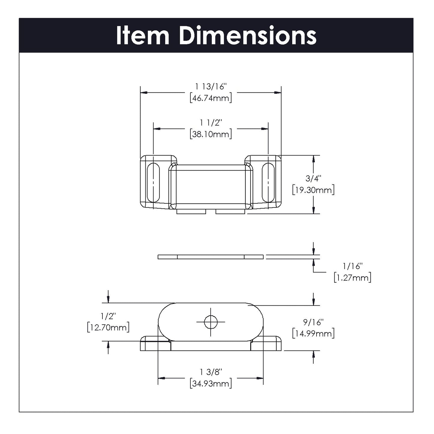 Magnetic Catch 1-1/2 Inch Center to Center in Statuary Bronze - Hickory Hardware