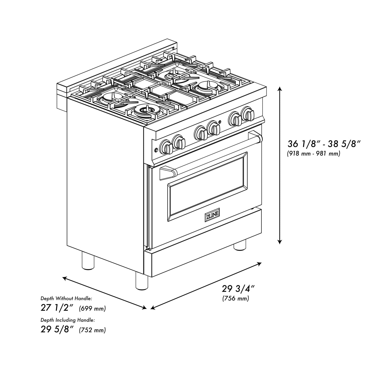 ZLINE 30" 4.0 cu. ft. Electric Oven and Gas Cooktop Dual Fuel Range with Griddle in Stainless Steel (RA-GR-30)
