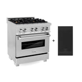 ZLINE 30 in. 4.0 cu. ft. Legacy Dual Fuel Range with Gas Cooktop and Electric Convection Oven in Satin Stainless Steel with 4 Brass Burners and Griddle (RAS-SN-BR-GR-30)