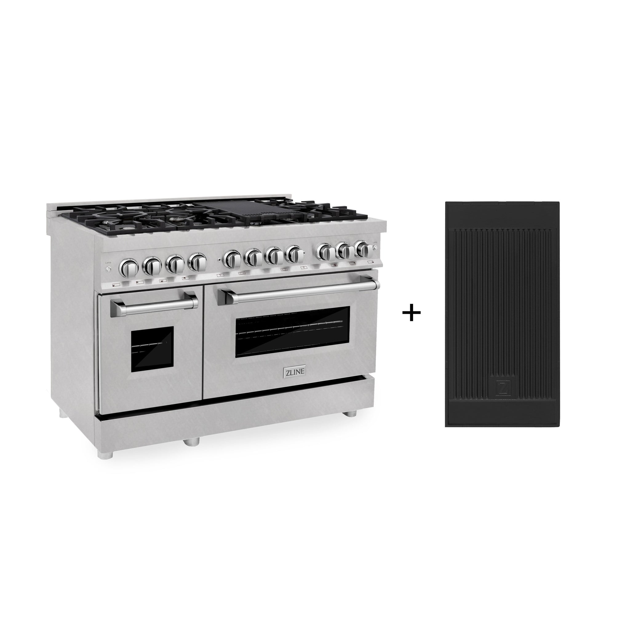 ZLINE 48 in. 6.0 cu. ft. Legacy Dual Fuel Range with 7 Burner Gas Cooktop and 2 Electric Ovens in Satin Stainless Steel with Griddle (RAS-SN-GR-48)