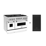 ZLINE 48 in. 6.0 cu. ft. Gas Oven and Gas Cooktop Range with Griddle and White Matte Door in Stainless Steel (RG-WM-GR-48)