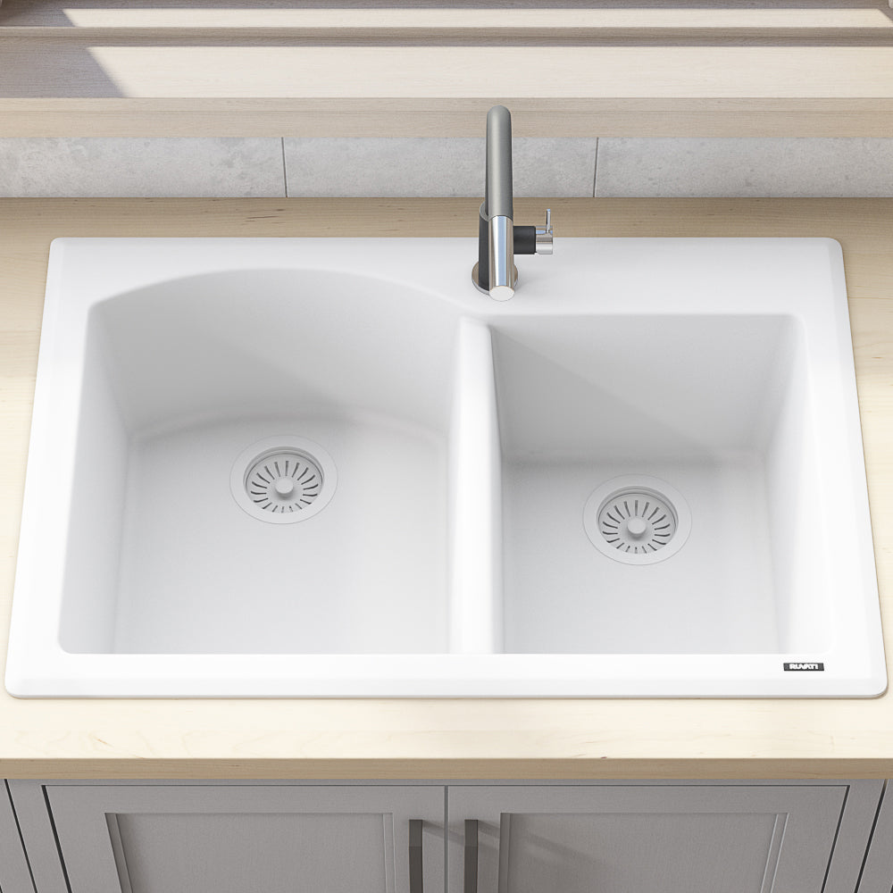 33 x 22 inch Dual-Mount Granite Composite Double Bowl Kitchen Sink