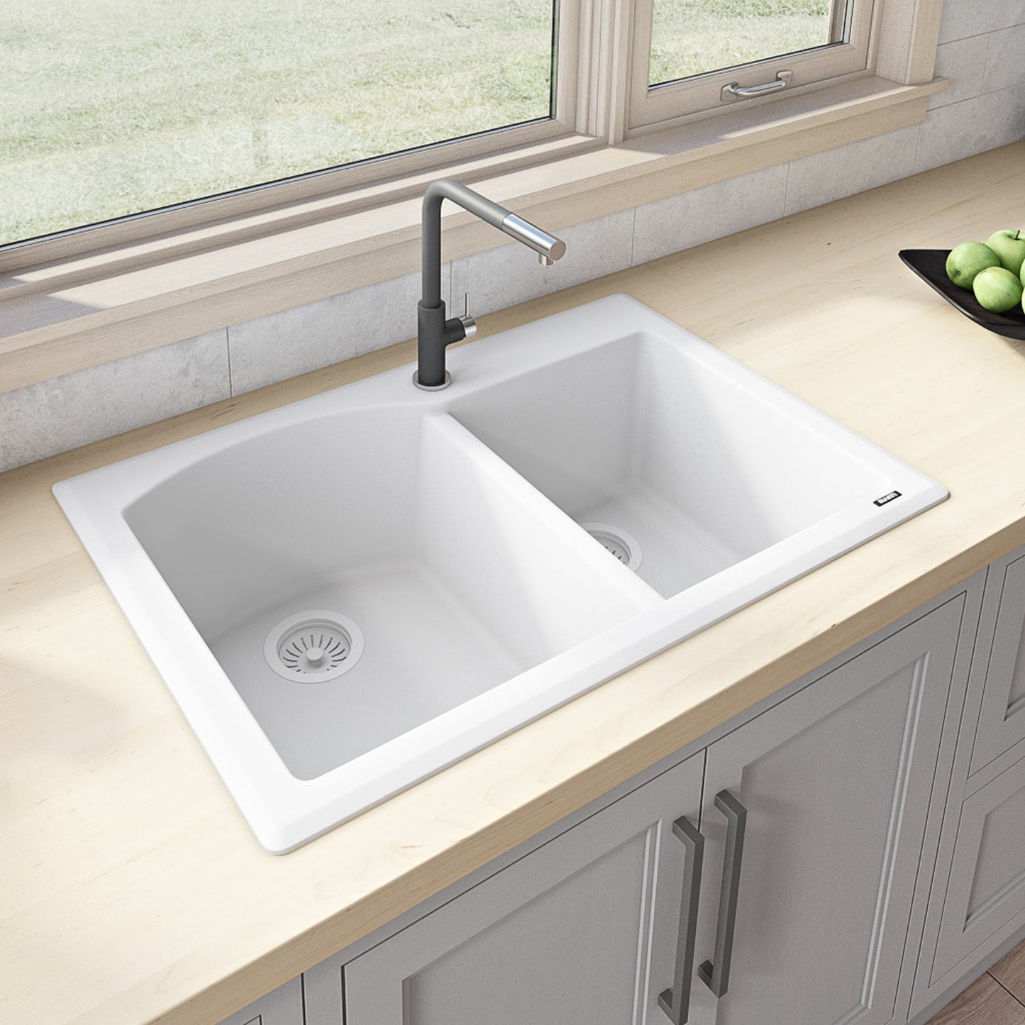 33 x 22 inch Dual-Mount Granite Composite Double Bowl Kitchen Sink