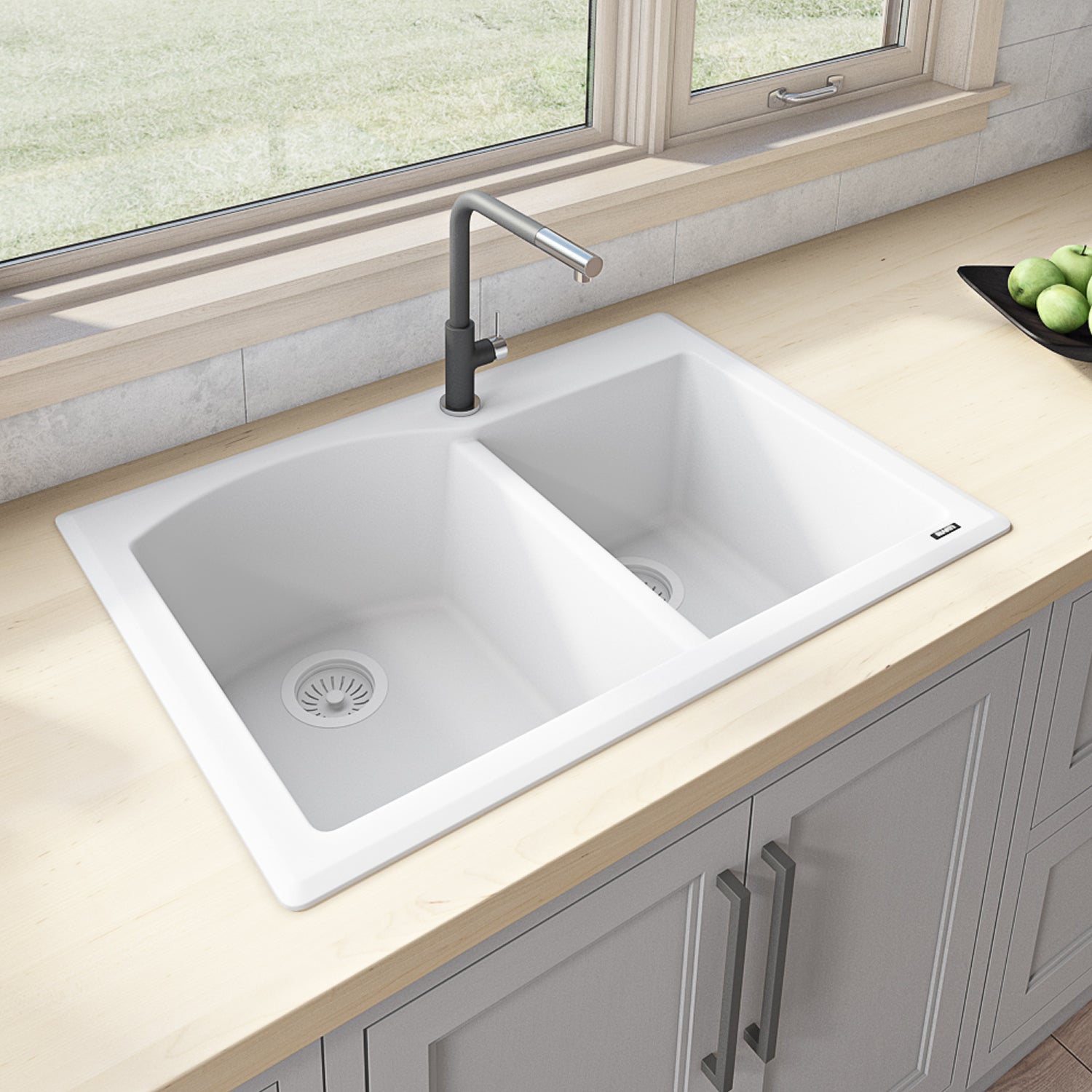 33 x 22 inch Dual-Mount Granite Composite Double Bowl Kitchen Sink