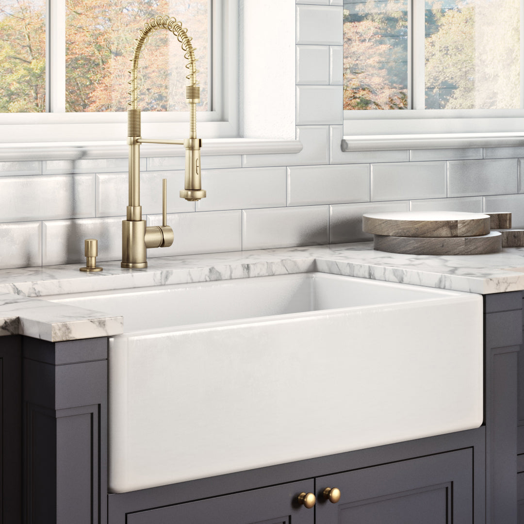 33 x 20 inch Fireclay Reversible Farmhouse Apron-Front Kitchen Sink Single Bowl