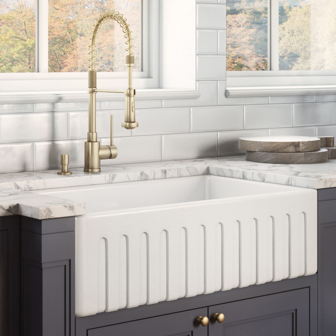 33 x 20 inch Fireclay Reversible Farmhouse Apron-Front Kitchen Sink Single Bowl