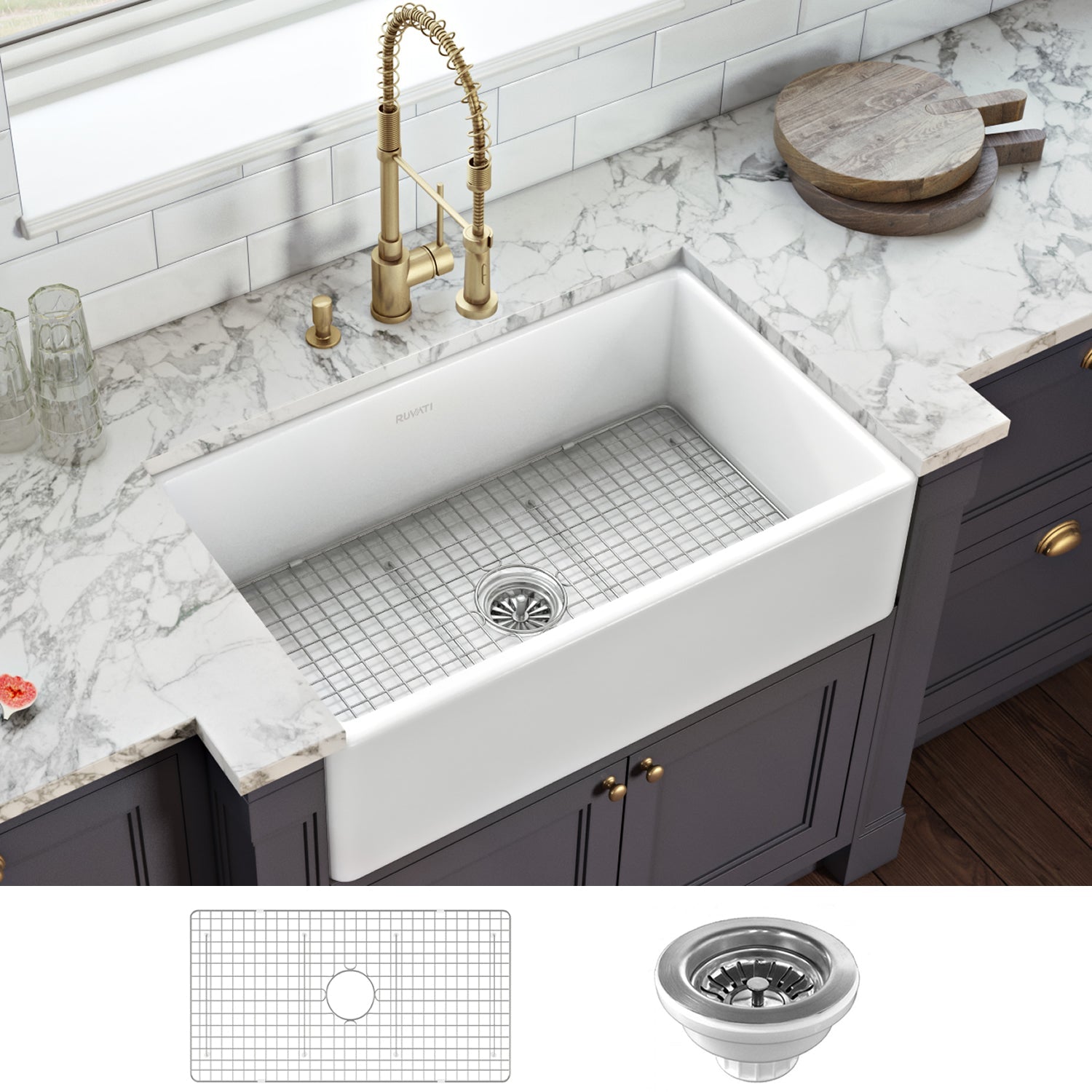 33 x 20 inch Fireclay Reversible Farmhouse Apron-Front Kitchen Sink Single Bowl
