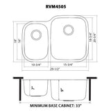 Undermount 29-inch  Double Bowl 16 Gauge Stainless Steel Kitchen Sink